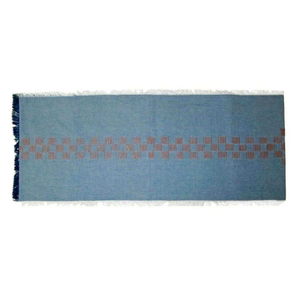 Nate Berkus Chambray Blue Embroidered Table Runner